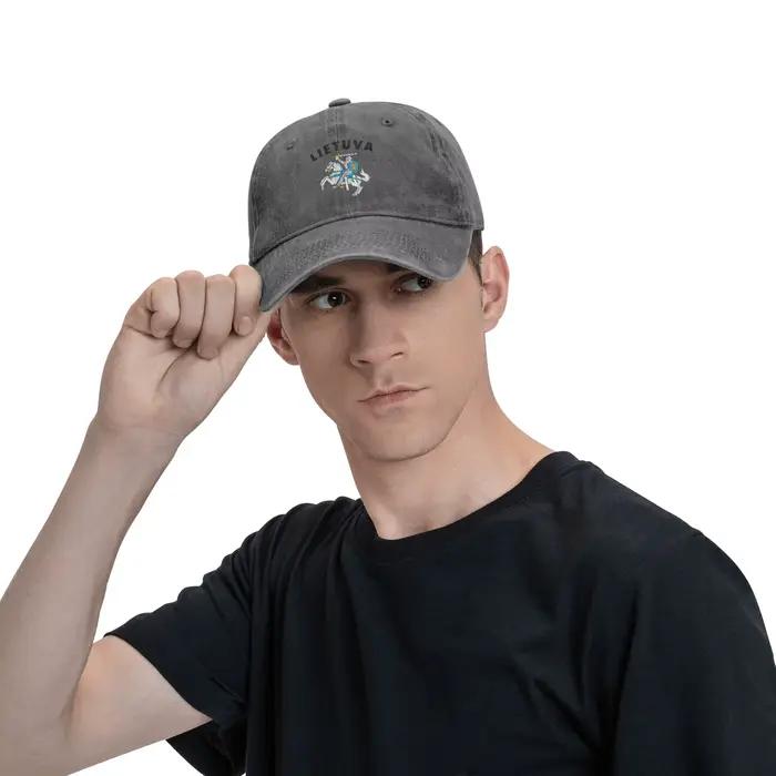 Casquette en denim lituanienne avec armoiries unisexe pour homme et femme pour extérieur tout au long de l'année polyvalente et confortable