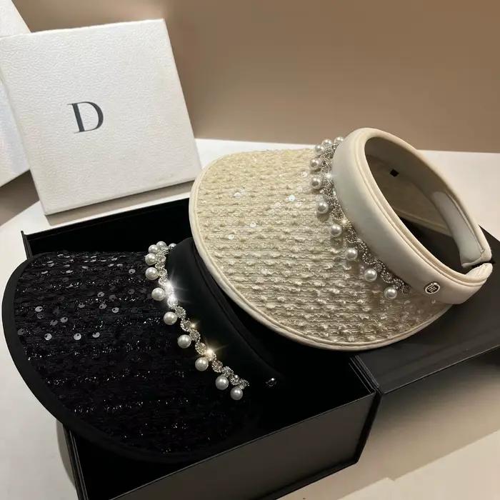 Chapeaux de soleil de luxe en strass et perles pour femmes