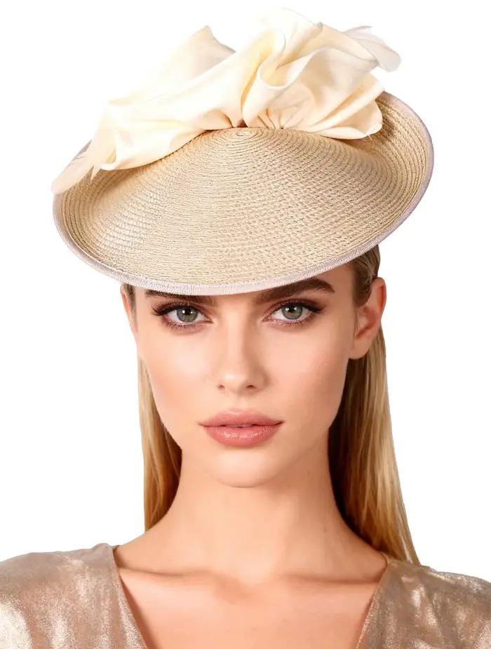 Casquette Derby FS élégante en paille Champagne avec plumes accessoire de luxe pour femmes occasions formelles cocktail thé fête style sport multifonction quatre saisons