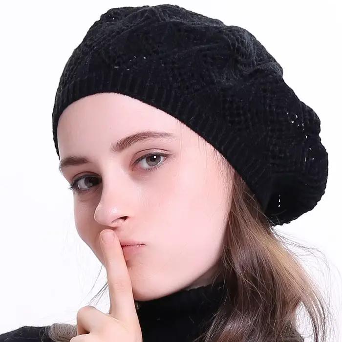 Béret Geebro en acrylique uni pour femmes, béret artiste décontracté, style sport, tricoté à la main, quatre saisons, accessoire mode pour femmes