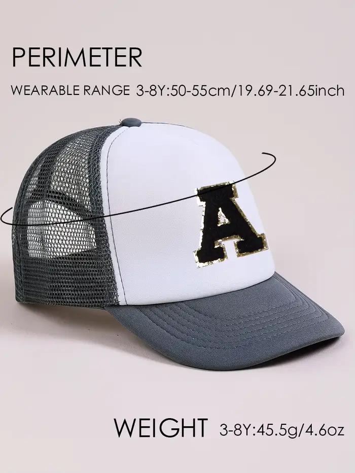 Chapeau gris à motifs de 26 lettres pour enfants 4-6 ans casquette de baseball pare-soleil activités de plein air tricoté ajustable