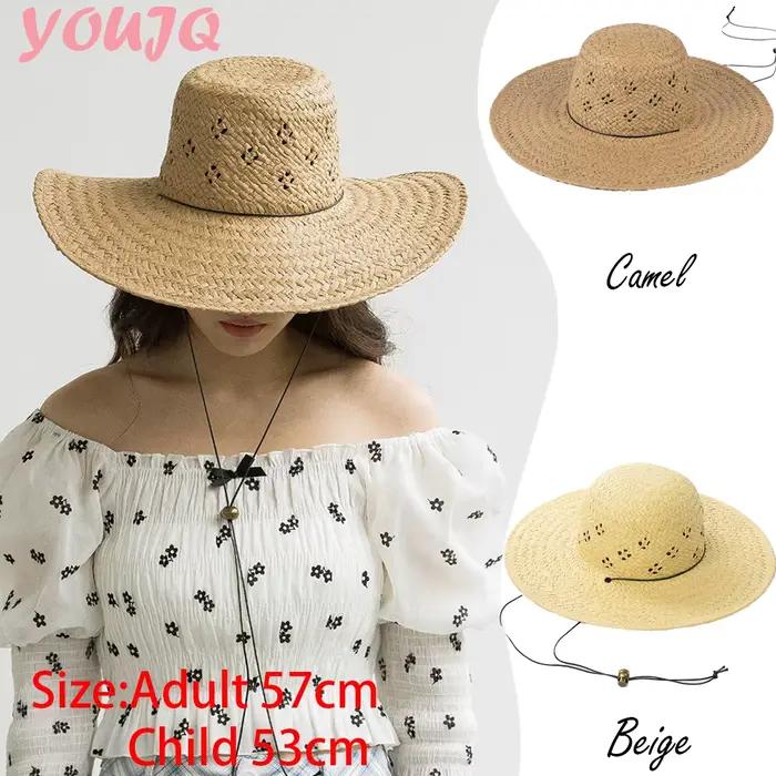 Chapeau de paille tricoté à la main avec un design ajouré pour les parents et les enfants – un incontournable pour les familles pour la protection solaire