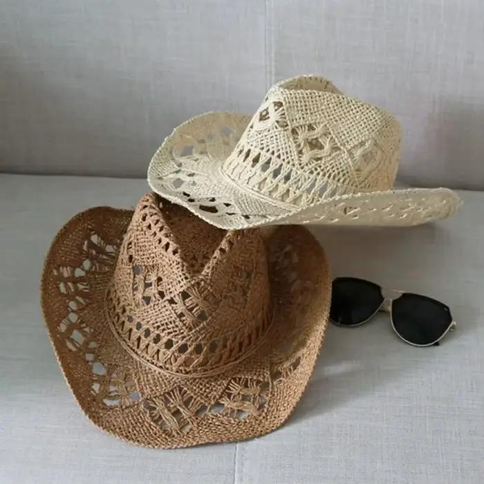 Chapeau Cirboy en paille de style bohème pour hommes et femmes