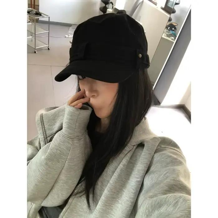 Casquette de peintre vintage noire rustique pour femme polyvalente à large bord pour protection solaire et style streetwear occasions extérieures printemps été
