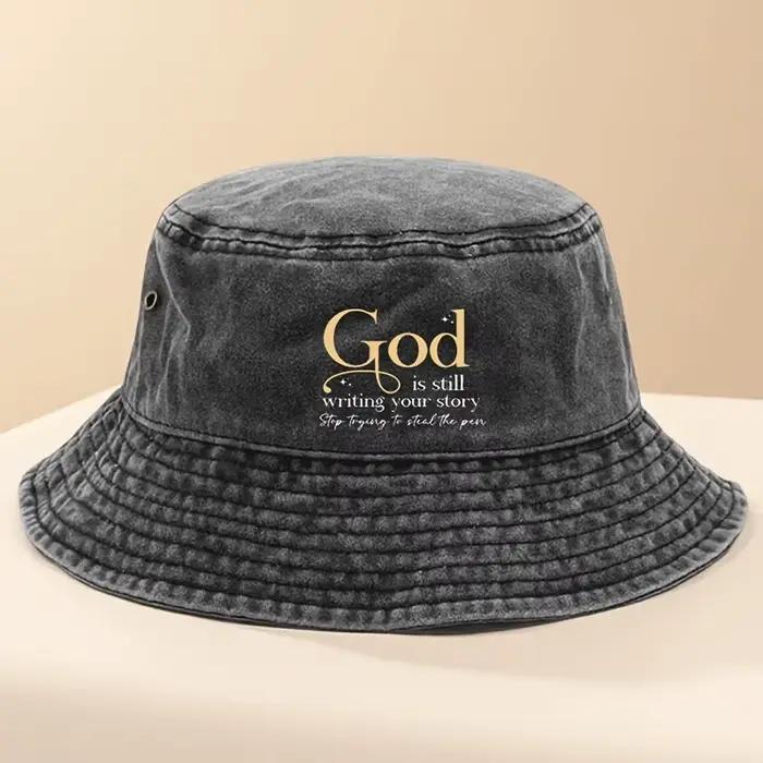 Chapeau de pêcheur imprimé vintage Dieu continue de raconter votre histoire chapeau de seau pliable pour hommes et femmes voyages en plein air décontracté