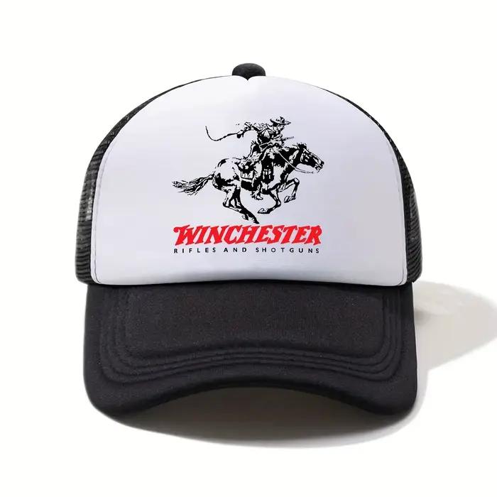 Casquette de baseball demi-maille imprimée Winchester – Chapeau de soleil d'extérieur unisexe de style vintage