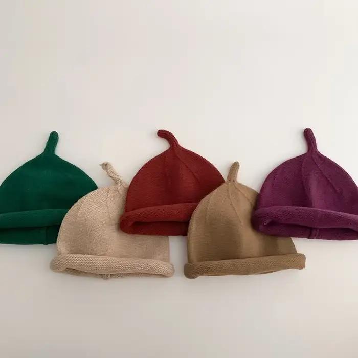Mignon bébé tricoté pull casquette 3-24M enfants couleur unie laine chapeau garçons filles enfant en bas âge hiver