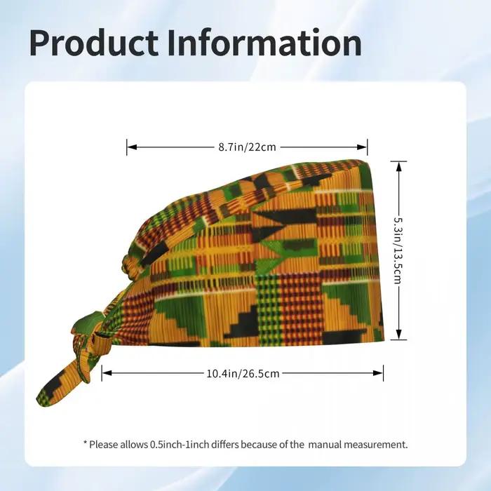 Chapeau de gommage en polyester avec design tissu Kente africain personnalisé pour personnel médical et amateurs de mode occassions décontractées