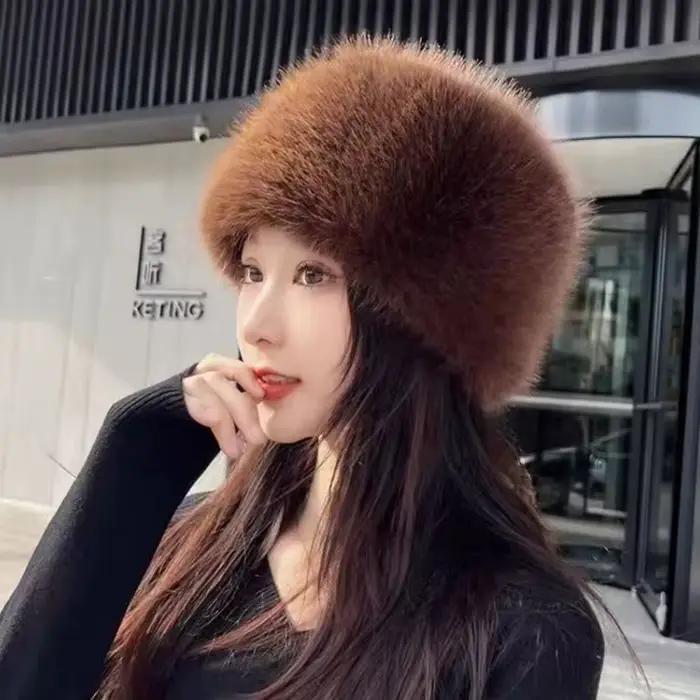 Chapeau seau en fourrure moelleuse pour femmes
