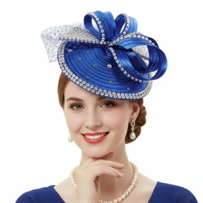 Chapeau fascinateur élégant pour femme avec voile en filet et perles