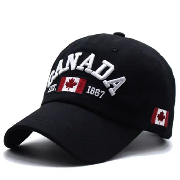 Casquette de baseball "I Love Canada" en coton et polyester avec broderie et impression de drapeau, pour homme, mode hip-hop, occasions estivales et décontractées