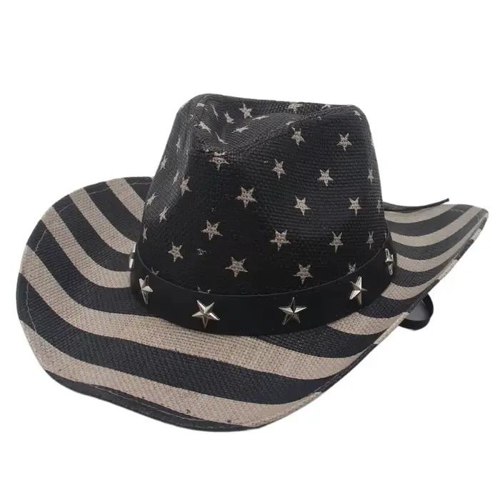 Chapeau de cowboy imperméable en détresse de style américain avec étoiles et rayures