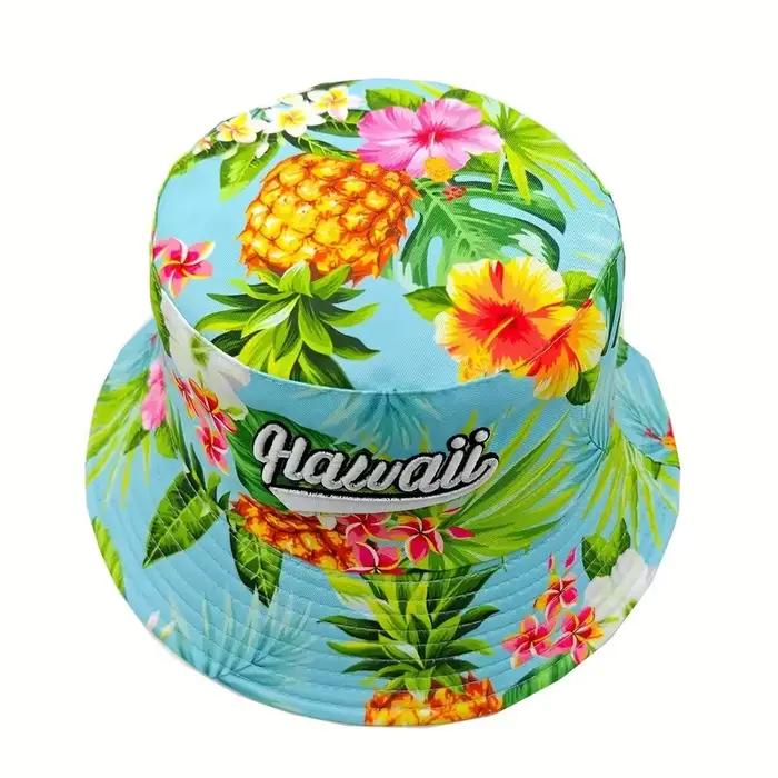 Chapeau de seau Bocca Hawaii Style brodé de lettres et motifs floraux pour hommes et femmes occasions extérieures randonnées plage voyages en plein air