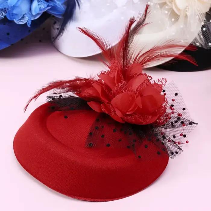 Fascinator fleuri en tissu pour cheveux avec plume, pour femmes, mariage, soirées, galas