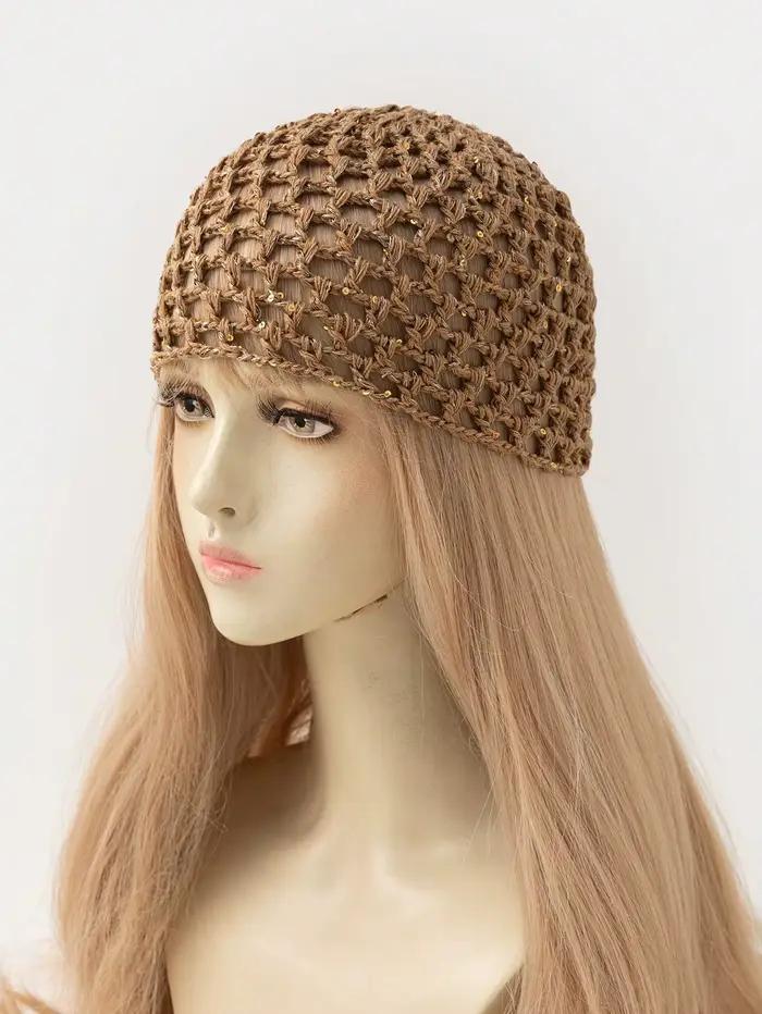 Chapeau en crochet à paillettes creuses pour femmes
