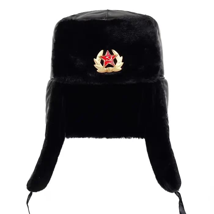 Casquette d'hiver russe en fausse fourrure de lapin avec cache-oreilles