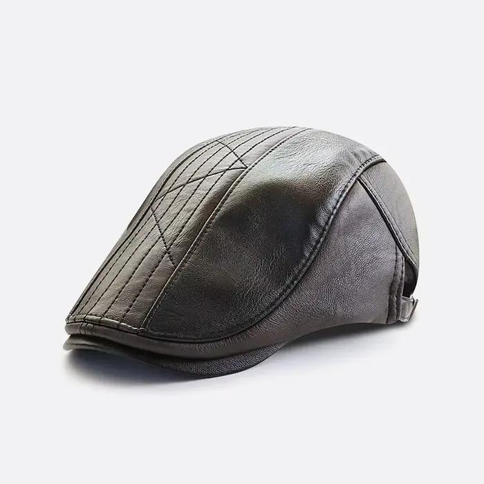 Casquette en cuir PU bérets d'hiver mâle visières chaudes