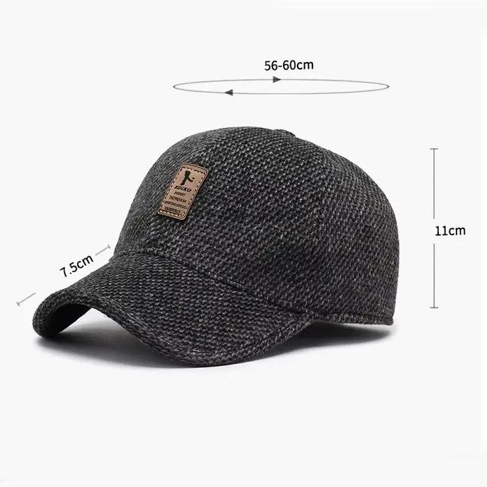 Casquette de baseball épaisse en laine avec oreillettes pour homme