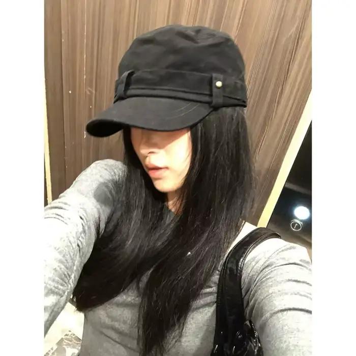 Casquette de peintre vintage noire rustique pour femme polyvalente à large bord pour protection solaire et style streetwear occasions extérieures printemps été