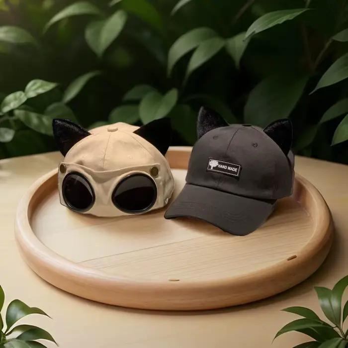 Casquette de baseball réversible style streetwear avec oreilles de chat mignonnes pour femme