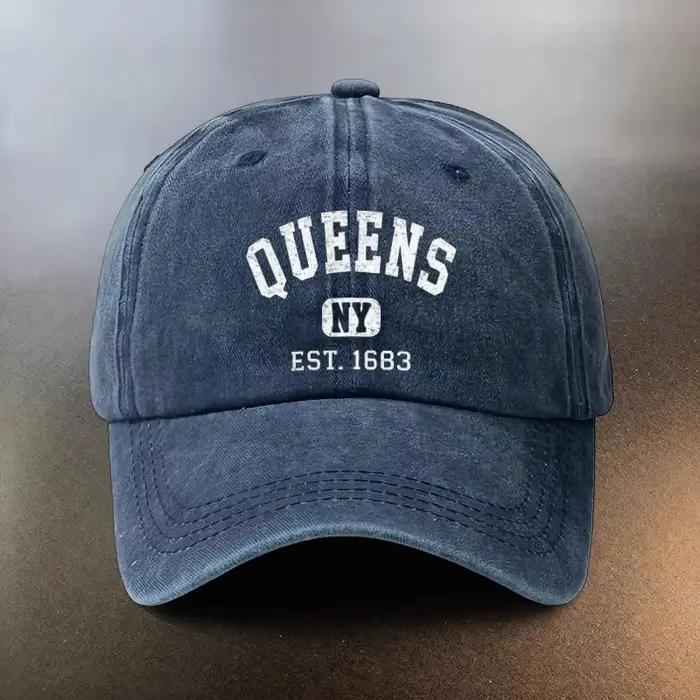 Chapeau délavé Queens NY EST 1683 casquette anti-UV coton unisexe pour hommes femmes usages multiples occasions spéciales