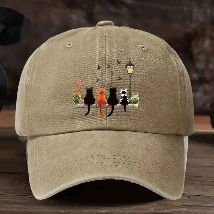 Casquette de baseball délavée avec motif imprimé de chats de dessin animé