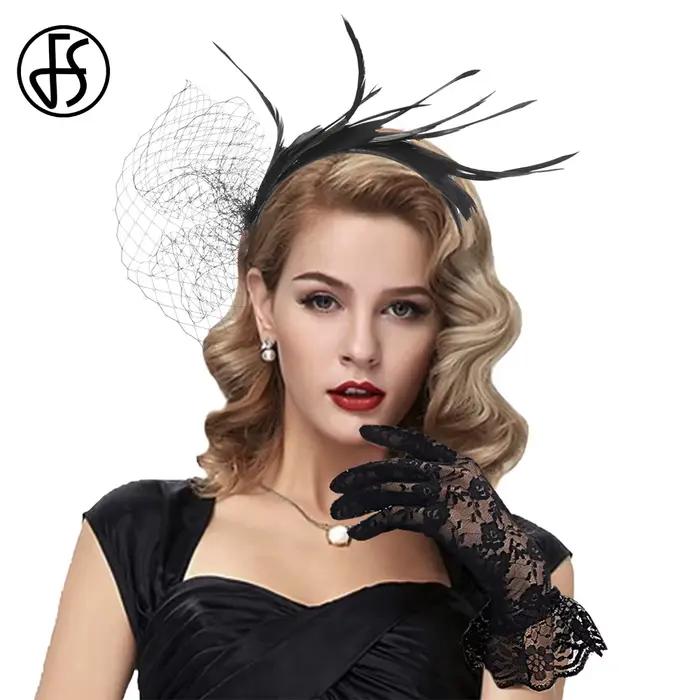 FS – chapeau fascinateur de mariée élégant avec plumes de voile