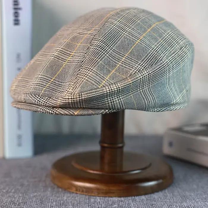 Gris Plaid gavroche chapeau lin coton femmes hommes Ivy casquette taxiste pilote