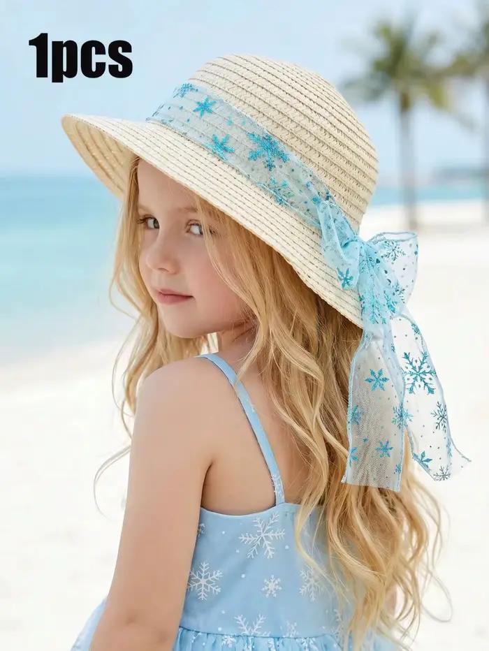 Chapeau de soleil en paille beige pour filles