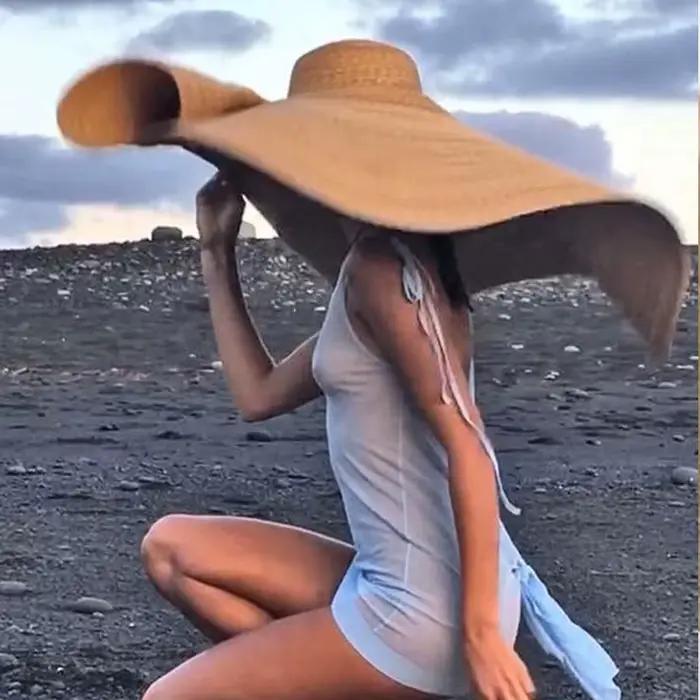 Grand Chapeau de Plage Pliable, Protection Solaire Anti-UV, 80cm, à la Mode