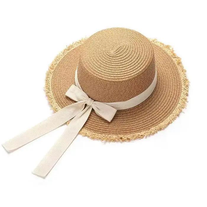 Chapeau de paille à calotte plate style français pour femme
