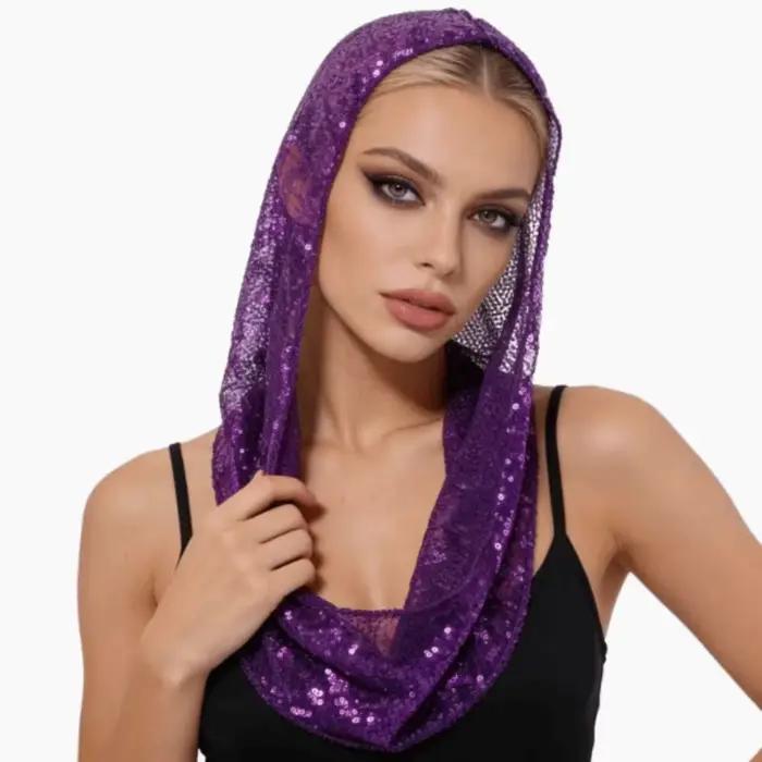 Turban scintillant en polyester avec paillettes pour femmes, turban à capuche, foulard décontracté pour toutes les occasions et toutes les saisons