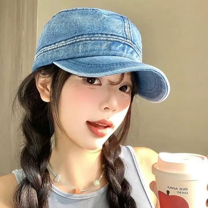 Casquette coréenne vintage en denim à visière plate