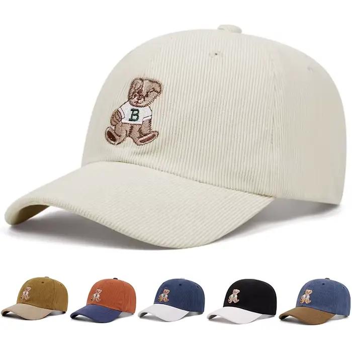 Casquette d'opérabilité en velours côtelé ours mignon pour hommes et femmes