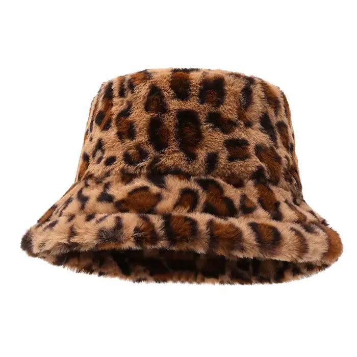 Chapeau d'hiver pour femme visage de spectacle imprimé léopard chapeau de poisson Suffolk chapeau de poisson polyvalent peluche Ins chapeau E27 occasions extérieures hiver et été