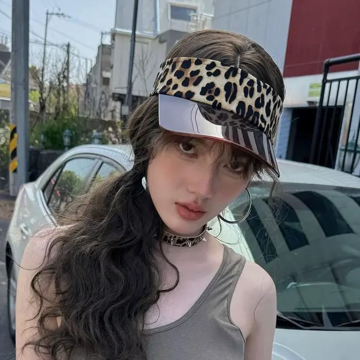 Casquette visière anti-UV imprimée léopard couleur unie chapeau transparent creux et frais réglable protection solaire pour cyclisme adulte occassions décontractées