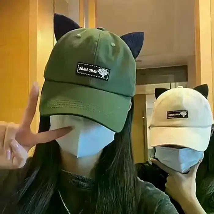 Casquette de baseball brodée avec oreilles de chat pour femme