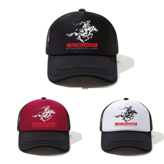 Casquette de baseball demi-maille imprimée Winchester – Chapeau de soleil d'extérieur unisexe de style vintage