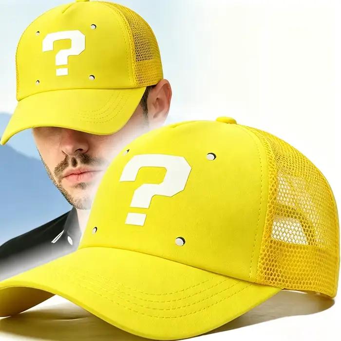Casquette de baseball respirante anti-UV jaune motif bloc de questions