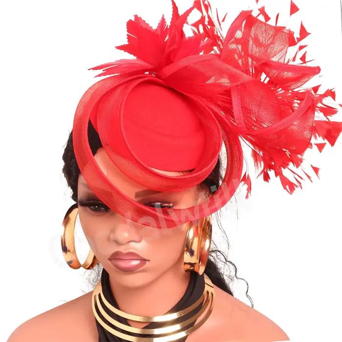 Chapeaux fascinateurs en plumes de cheveux rouges pour femmes