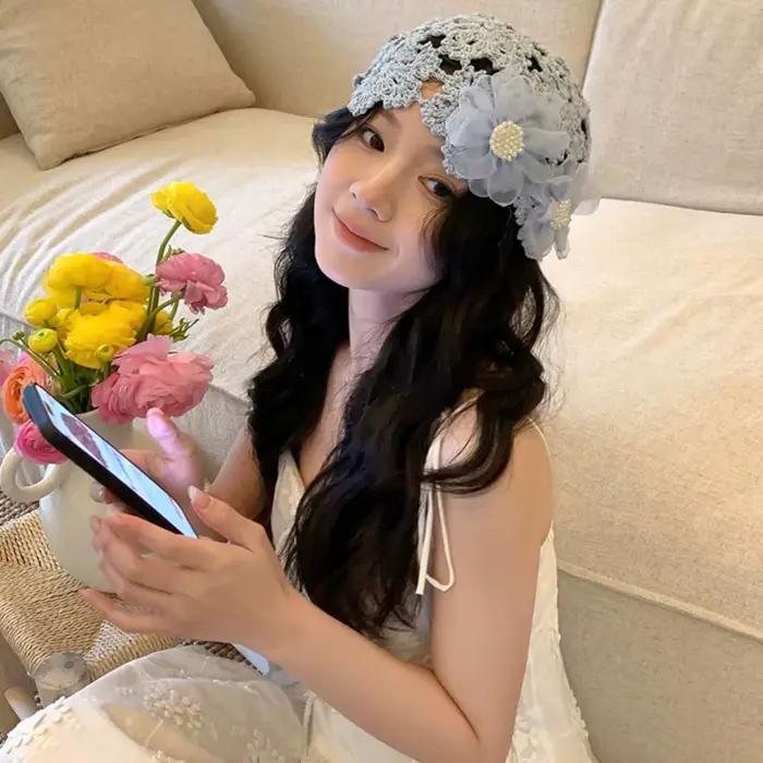 Bonnet Rétro en Tricot Creux Perlé