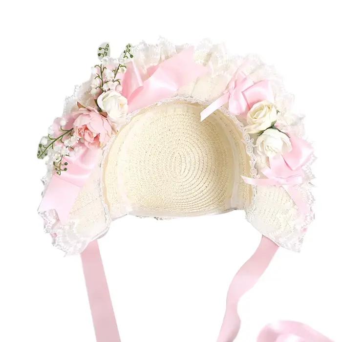Chapeau de paille en forme d'orchidées, chapeau plat en dentelle avec nœud