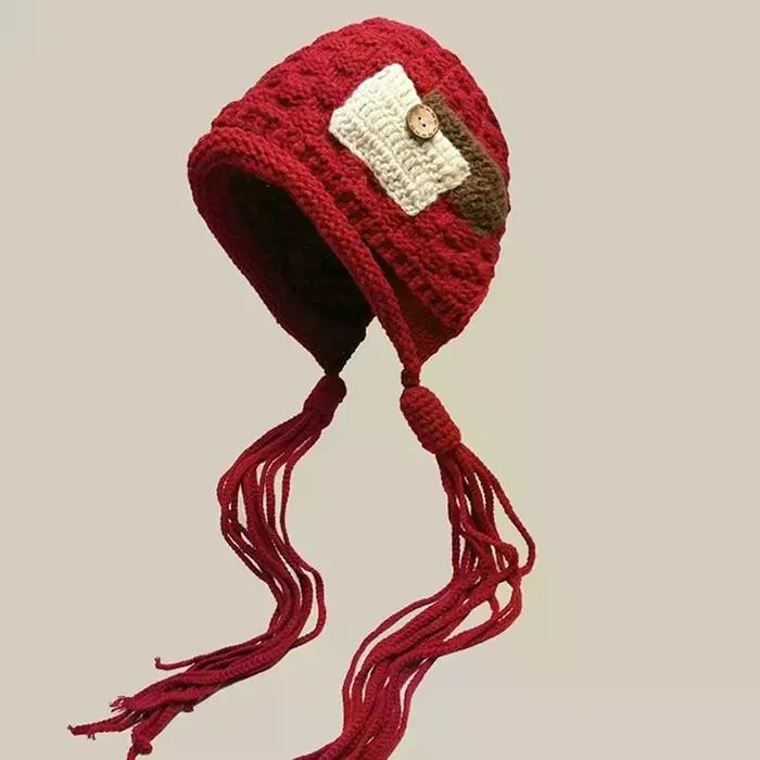 Chapeau tricoté à la main pour femmes protection oreilles chaud d'hiver pull coréen crochet hiverextérieuroccasionnels