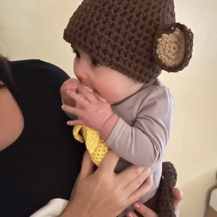 Chapeau de singe mignon pour bébé 0-3 mois ensemble de couvre-couches et chapeau de pêcheur à dessins animés pour sessions de photos et sorties