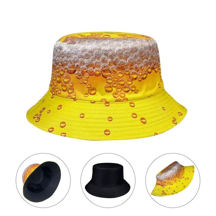 Chapeau seau à bulles de bière jaune, chapeau de soleil pour adultes, chapeau de peintre polyvalent, réversible et pliable, pour quatre saisons et occasions extérieures