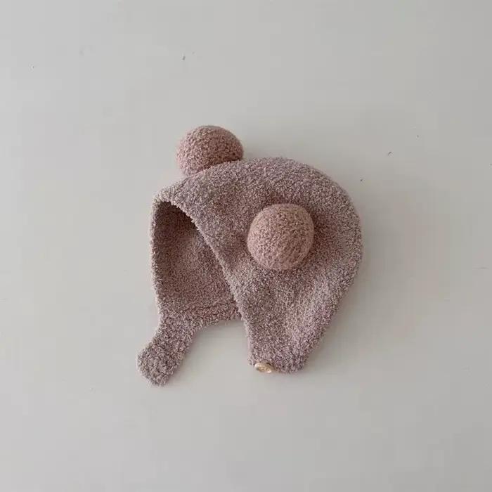 Mignon bébé chapeaux hiver chaud enfants fille garçons polaire laine ourlet casquettes avec boule solide