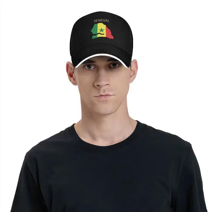 Casquette de baseball rétro imprimée avec drapeau du Sénégal, protection solaire, ajustement réglable pour homme et femme, couleurs variées, adapté aux sports extérieurs