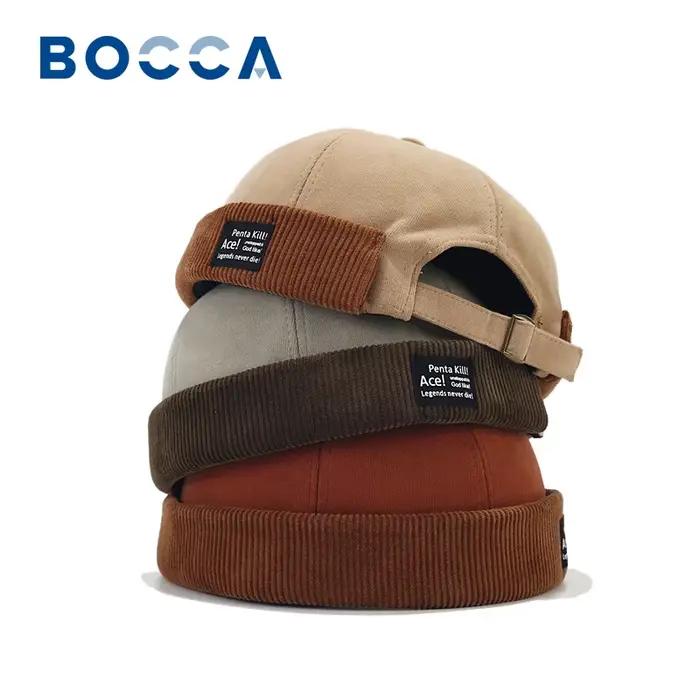 Bocca Beanie chapeau sans visière Docker chapeaux sans bords dôme velours côtelé pour hommes femmes Y2K Vintage rétro Streetwear hiver automne casquette