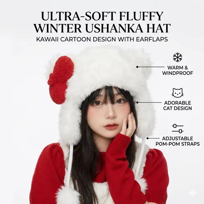 Bonnet Hello Kitty en flanelle confortable et élégant avec nœud pour les occasions hivernales et les activités de cosplay