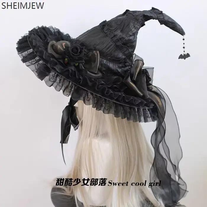 Chapeau gothique en dentelle de laine avec nœud fait à la main pour enfants